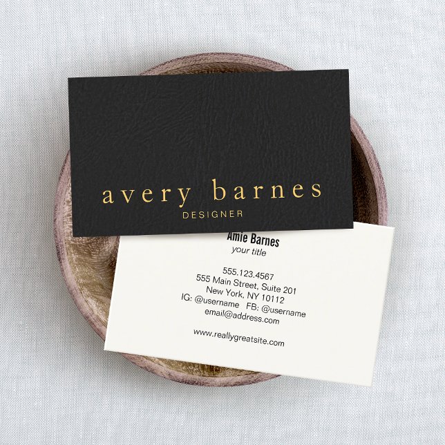 Cartão De Visita Leather Negra Simples E Elegante, Parece Profissio (Criador carregado)