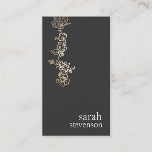 Cartão De Visita Legal, Dourada e Negra Vinha Floral Desenhada
