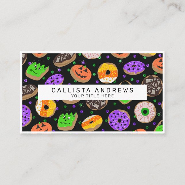 Cartão De Visita Legal Glitter Confetti Rosquinha Halloween (Frente)