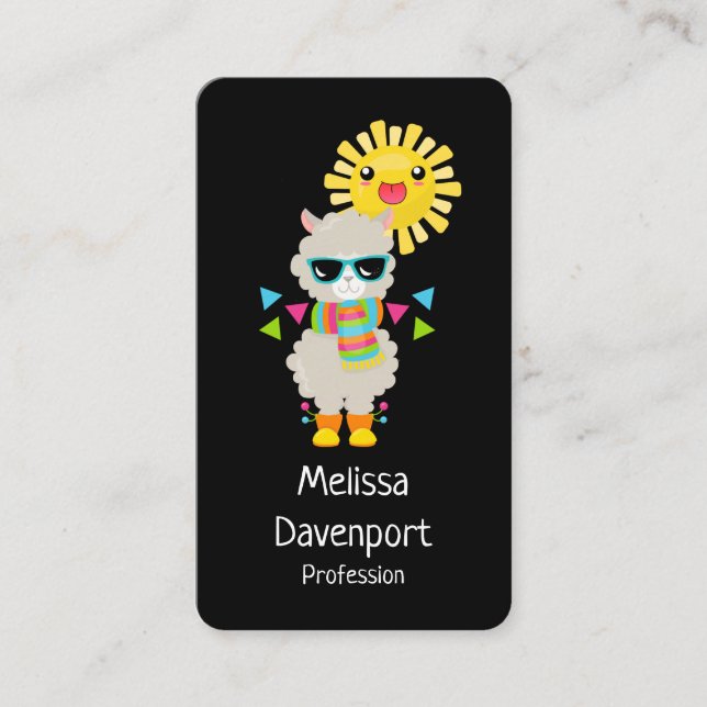Cartão De Visita Legal Llama e sorrindo Kawaii Sun (Frente)
