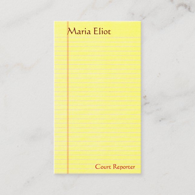 Cartão De Visita Legal Pad (repórter do tribunal, advogado, legal) (Frente)