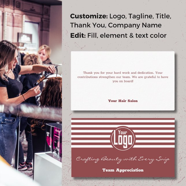 Cartão De Visita Legança de Apreciação da Equipe: Salão de Cabelo O (Team Appreciation Elegance: Hair Salon Thank You Business Card)