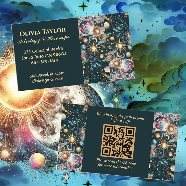 Cartão De Visita Leitor de Horóscopo Astrologer Celestial Profissio (Celestial Astrologer Horoscope Reader Professional Business Card)