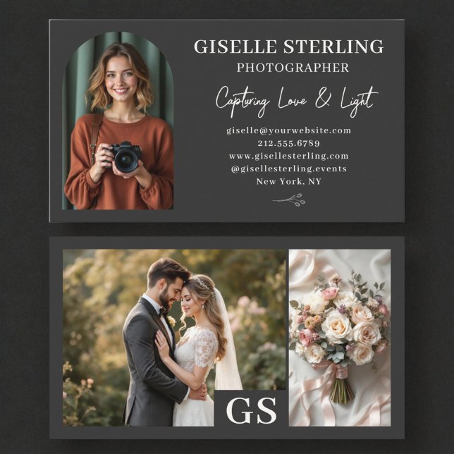 Cartão De Visita Leitor de Script Elegante de Carvão Moderno (Criador carregado)