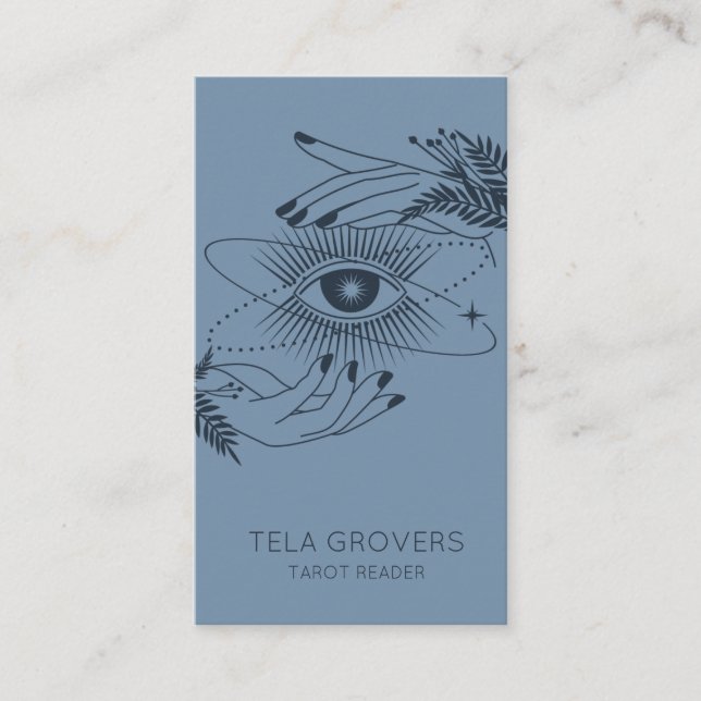 Cartão De Visita Leitor de Tarô Místico Moderno do Quic Azul Dusty (Frente)