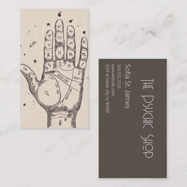 Cartão De Visita Leitura de Palma Psíquica do Leitor de Placa Tarot (Frente/Verso)