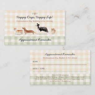 Cartão De Visita Lembrete de Consulta de Gingham de Animais de Esti