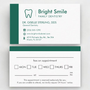 Cartão De Visita Lembrete de Consulta de Odontologia Verde Dental