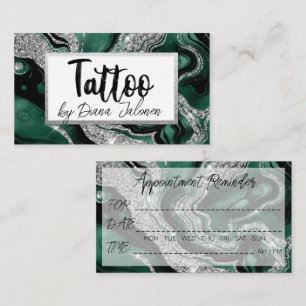 Cartão De Visita Lembrete de Encontro com Artista de Tatuagem Prata