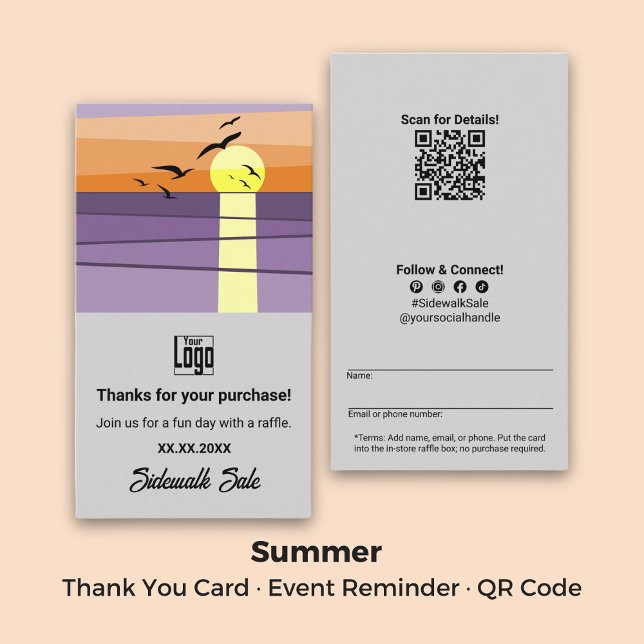 Cartão De Visita Lembrete de eventos ・ Código QR ・ Verão Obrigado (Event Reminder · QR Code · Summer Thank You Business Card)