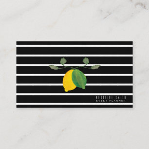 Cartão De Visita Lemon Watercolor Stripes Preto