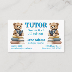 Cartão De Visita Lendo ursos Professor Tutor School Daycare