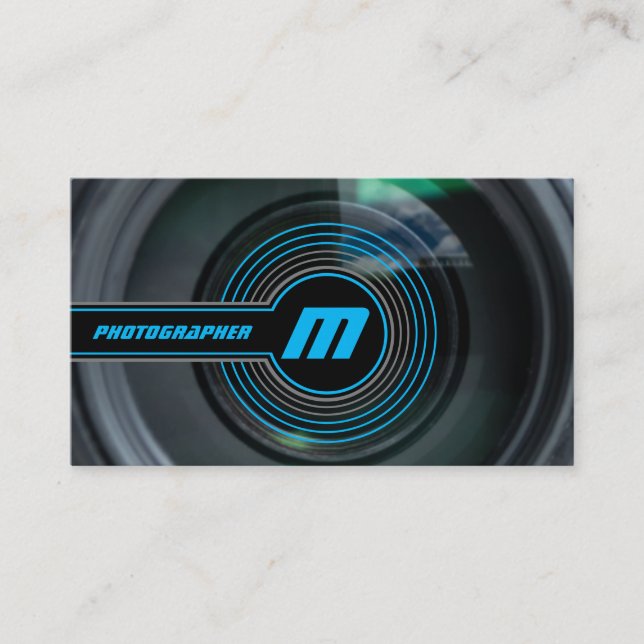 Cartão De Visita Lentes de câmara DSLR para fotógrafos em azul (Frente)