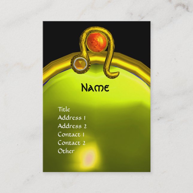 Cartão De Visita LEO, TOPAZ MONOGRAM cor de laranja amarelo brilhan (Frente)