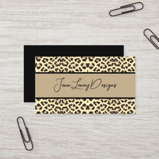 Cartão De Visita Leopard Animal Print Black Beige Personalizado (Frente/Verso In Situ)