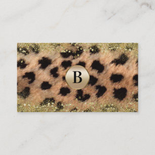 Cartão De Visita Leopard Cheetah Dourado Glitter Monograma Personal