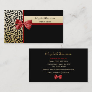 Cartão De Visita Leopardo preto e Dourado do design de interiores
