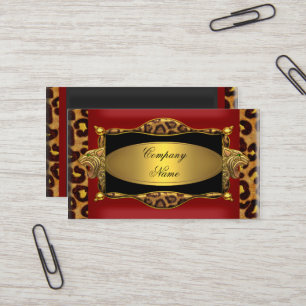 Cartão De Visita Leopardo Vermelho Dourado Preto Elegante Boutique