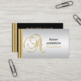 Cartão De Visita Letra de prata preta Dourado Monogrammed executiva