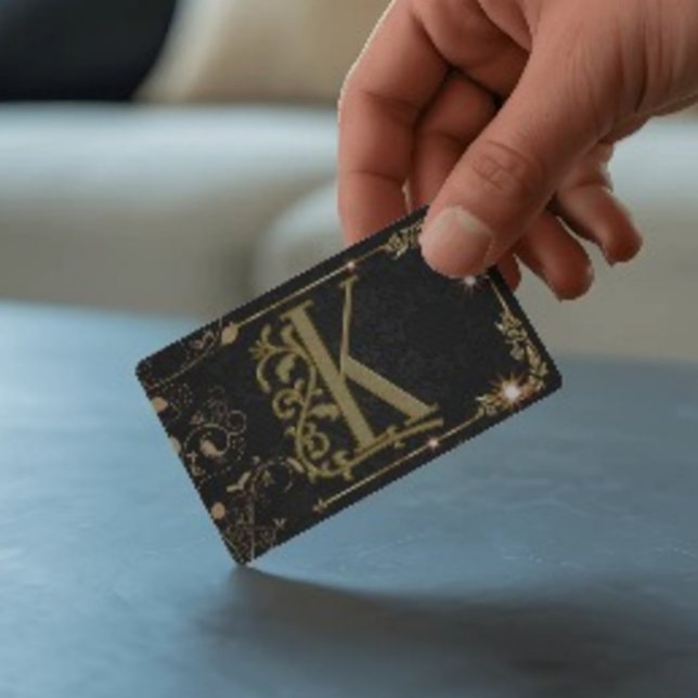 Cartão De Visita Letra Minúscula Dourada Negra Monograma (Criador carregado)