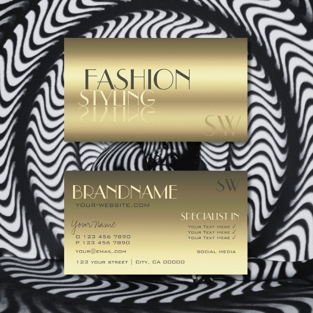 Cartão De Visita Letras de Espelho Moderno Dourado Luxuriosas com M (Criador carregado)