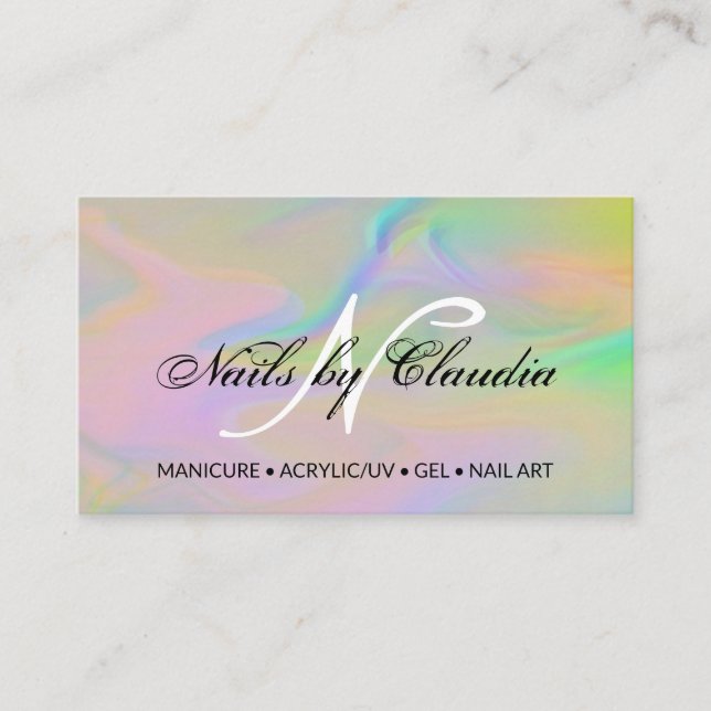 Cartão De Visita Letras de guiamento elegantes holográficas clássic (Frente)