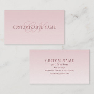 Cartão De Visita Letras Elegantes & Monograma   Rosa Ombre