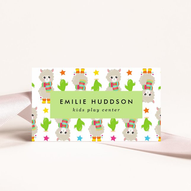 Cartão De Visita Lhamas bonitas, Kids Play Center, Centro de Ativid (Criador carregado)