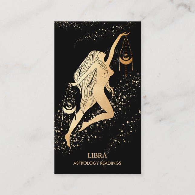 Cartão De Visita *~* LÍBRA Astrologia Zodíaca Lendo Dourado Preto (Frente)