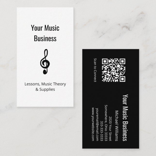 Cartão De Visita Lições de educação musical Código QR Clef Treble (Frente/Verso)