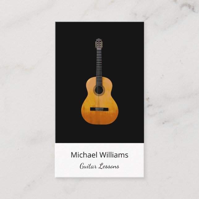 Cartão De Visita Lições de Música Profissional de Violão White Negr (Frente)