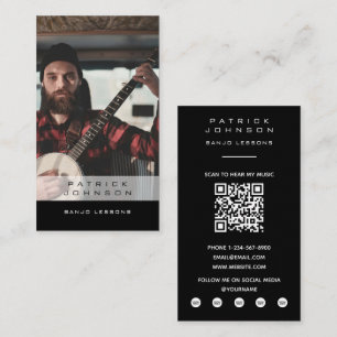 Cartão De Visita Lições de Tocar Banjo Músico Música Foto Código QR