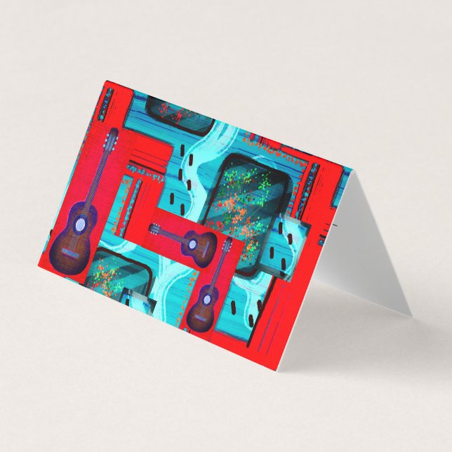 Cartão De Visita Lições/Música de Violão de Colagem de Mod Abstrato (Frente)