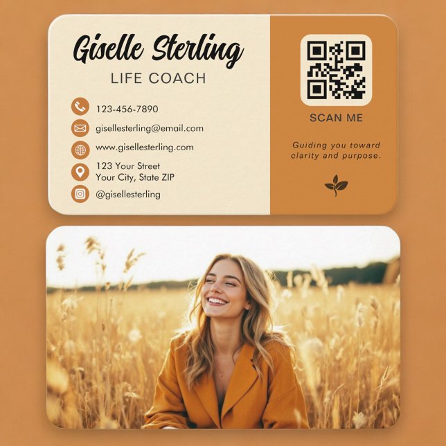 Cartão De Visita Life Coach QR Code Photo (Criador carregado)