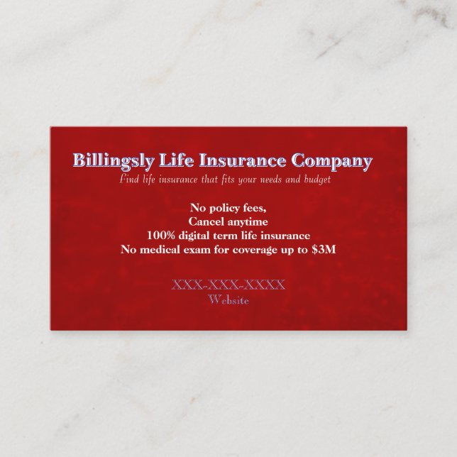 Cartão De Visita “Life Insurance” Business Card (Frente)
