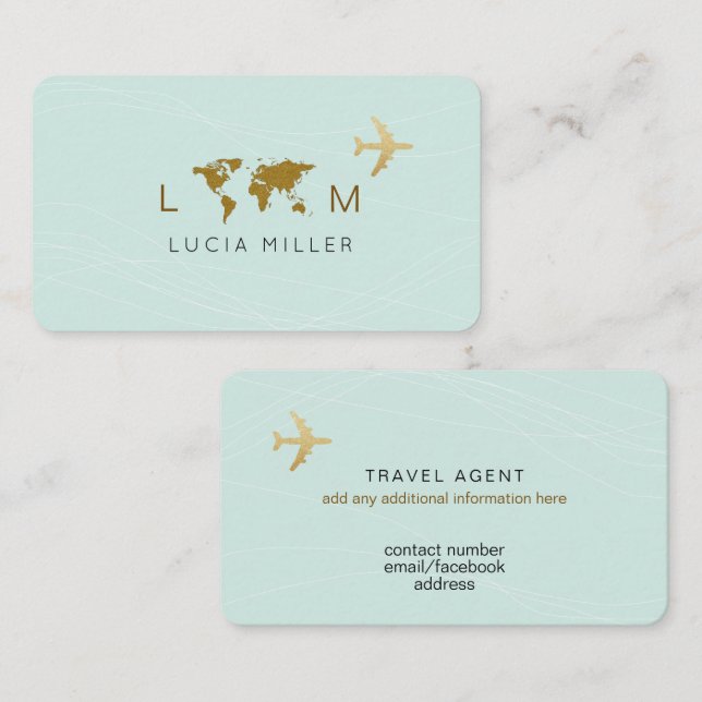 Cartão De Visita Light-Blue Business Card for a Travel Agent (Frente/Verso)