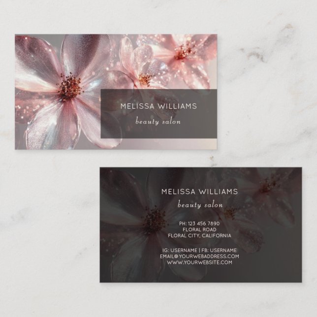 Cartão De Visita Light Pink Shiny Metallic Flower  Business Card (Frente/Verso)