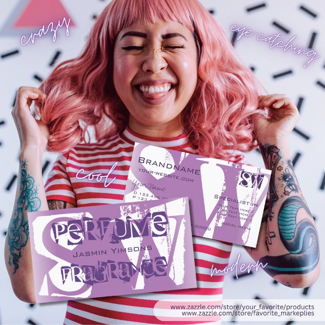 Cartão De Visita Lilac Roxo e Chic Branca Modernos com Iniciais (Criador carregado)