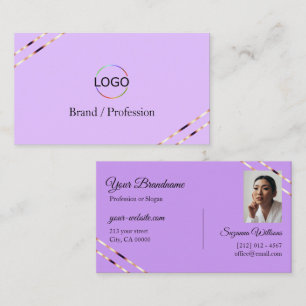 Cartão De Visita Lilás Lavanda com Logotipo e Foto de Linhas em Dou