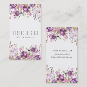 Cartão De Visita Lilás Lavanda Roxo Aquarela Floral Chic