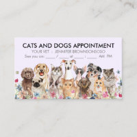 Lilás Roxo Floral Gatos e Cães Ilustrados