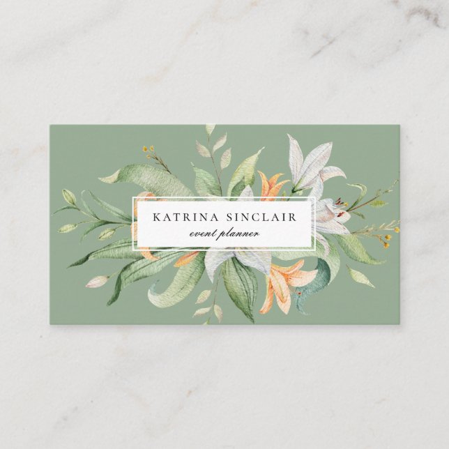 Cartão De Visita Lily Floral Verde Moderna (Frente)