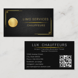 Cartão De Visita Limo Service limousine Minimal Black Elegant QR 