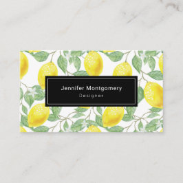 Cartão De Visita Limões amarelos com padrão de folhas verdes