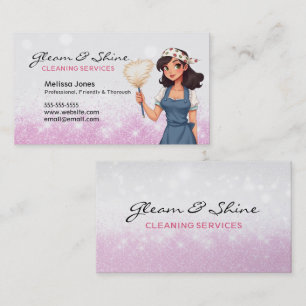Cartão De Visita Limpando Lady Cleaner Mulher Rosa Faux Glitter