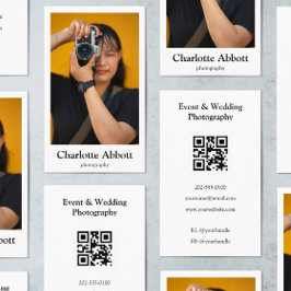 Cartão De Visita Limpar borda branca Código QR Fotógrafo Vertical