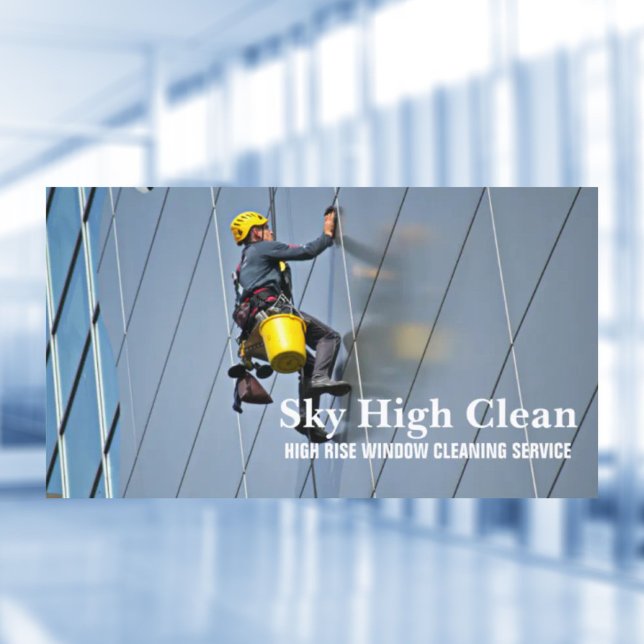 Cartão De Visita Limpeza Comercial de Janelas de Alto Aumento de Ar (Commercial Skyscraper High Rise Window Cleaning Business Card)