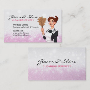 Cartão De Visita Limpeza Dama Tradicional Maid Faux Glitter