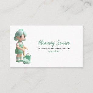Cartão De Visita Limpeza de Cartoon Verde Pastel