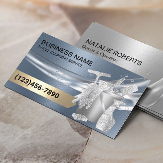 Cartão De Visita Limpeza De Casa De Azul Moderno